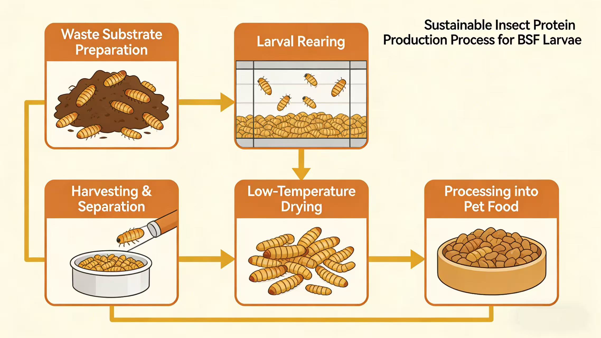 Low-Temp Dried BSF Larvae for North American Petfood: High-Protein Solution at 35.1%