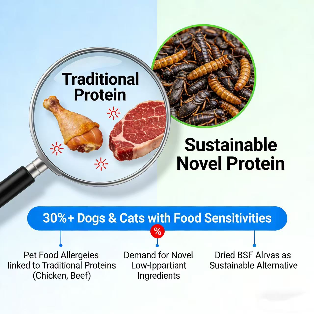 New Batch of Dried BSF Larvae for Petfood: Hypoallergenic Protein with 45% Crude Protein